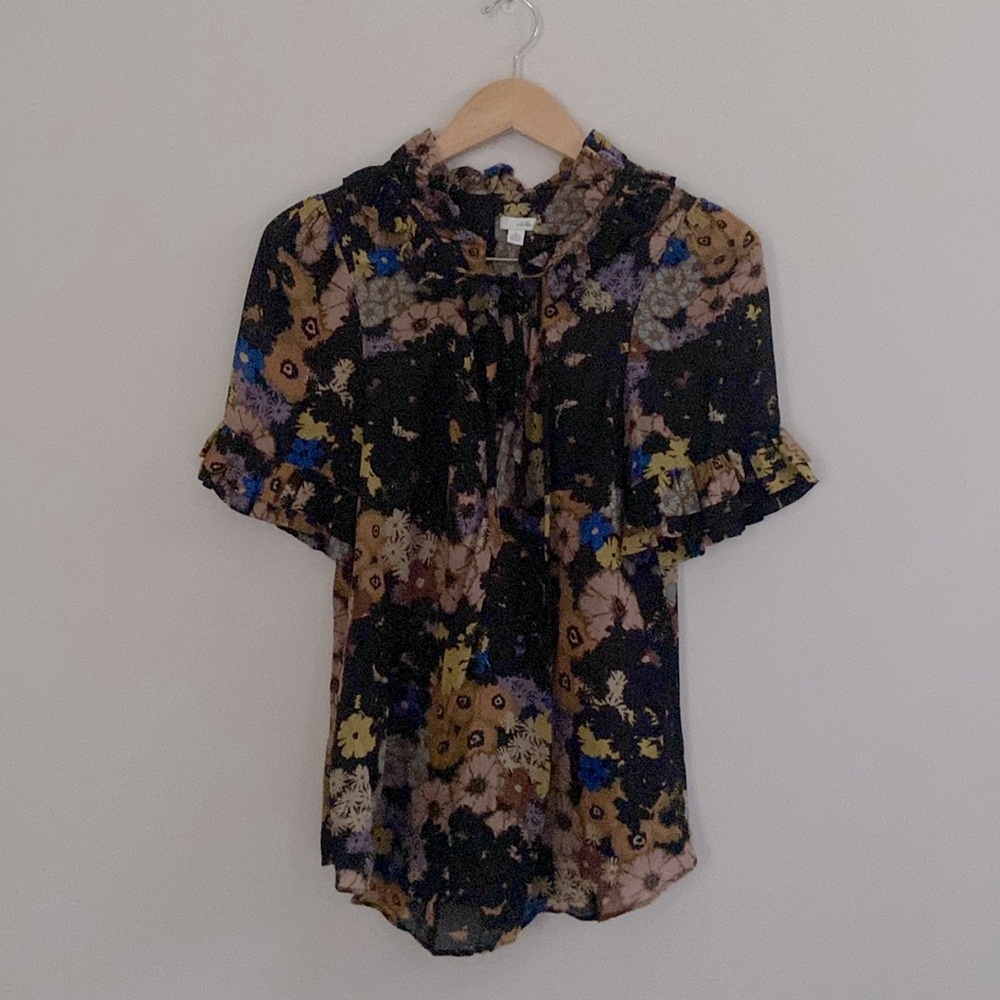 Anthropologie Odille Black Floral "Bianka" Blouse